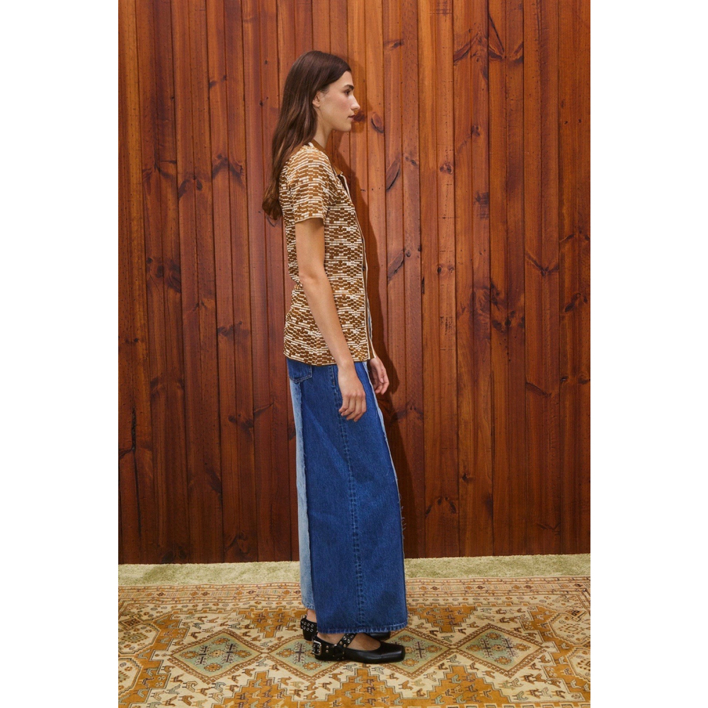 NWT Alemais Jacones Spliced Denim Jean Indigo Wide Leg Embroidered AU 10 US 6 - Picture 3 of 13